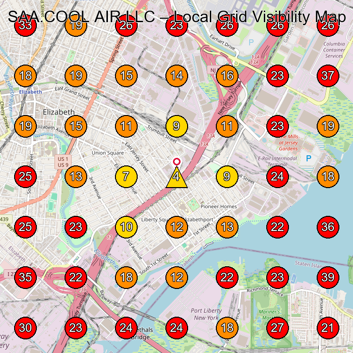 SAA.COOL AIR LLC GeoGrid visibility map for General Contractor in Bayonne